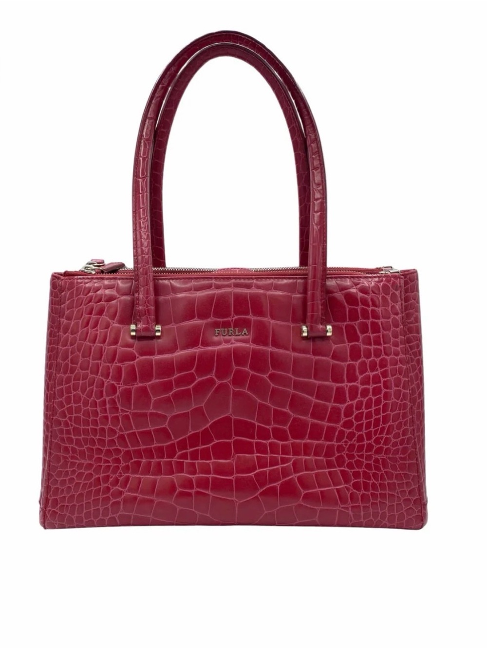 Vintage FURLA Red Croc-Embossed Leather Tote